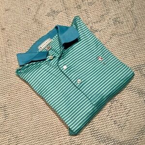 Peter Millar Green Striped Golf Polo Sz Med EUC